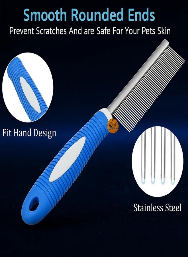 سايج سكوير مشط سيج سكوير ذو المقبض الثقيل أحادي الجانب للكلاب والقطط | مشط قوي بمقبض مطاطي وأسنان من الفولاذ المقاوم للصدأ | يفك التشابك ويزيل البراغيث | أداة متينة للعناية بالحيوانات الأليفة | 21 سم، لون عشوائي - Image 2